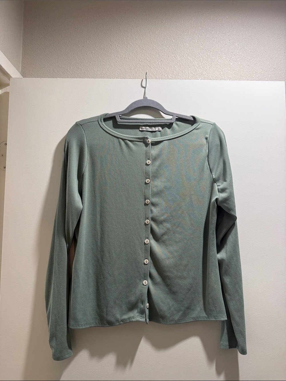Abercrombie & Fitch Sage Green Button-Front Long Sleeve Top